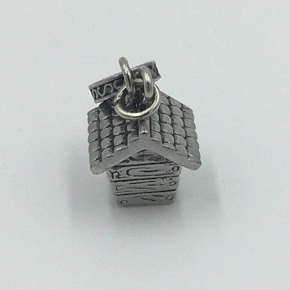 Silver Tone BIRD HOUSE PENDANT, Patterned Bale, Adorable - Picture 6 of 7